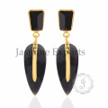 Royal Design !! Belle boucles d&#39;oreilles en pierres précieuses en onyx noir, boucles d&#39;oreilles en forme de poire en forme de poire en forme de 925